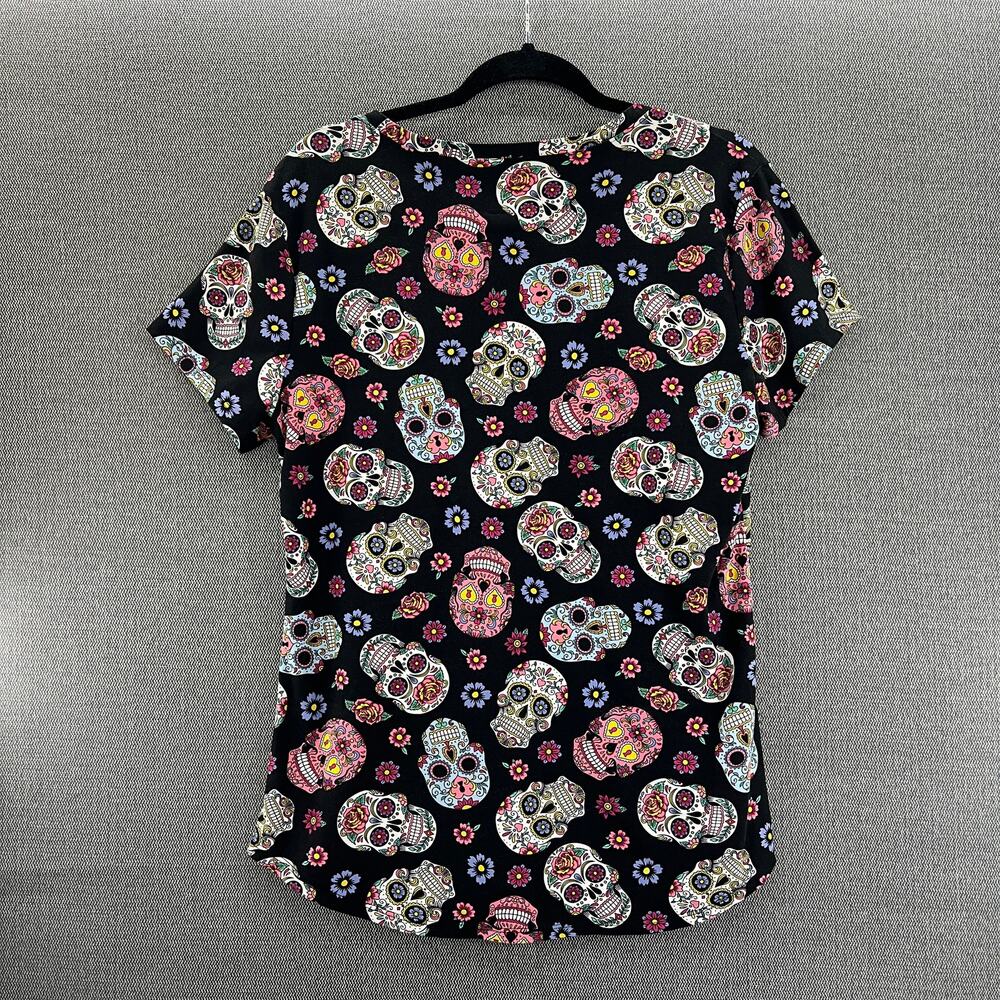 NOBO Womens‎ Sugar Skull Halloween Lightweight Stretch V Neck T Shirt Size XXL - Picture 5 of 6